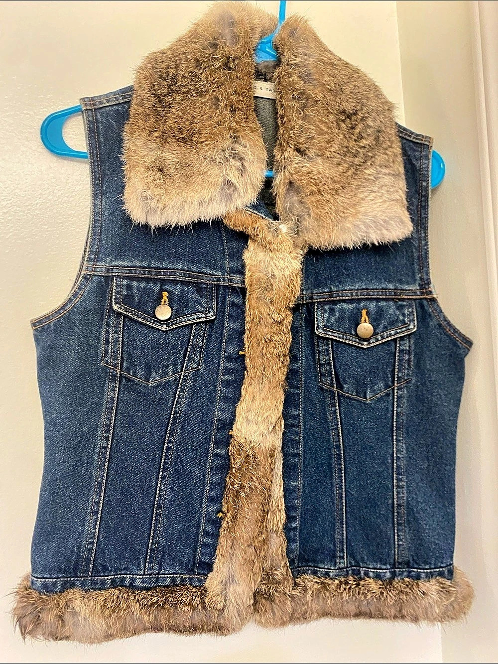 Lord & Taylor Denim rabbit fur Trim Vest
